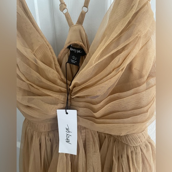 NEW Nasty Gal Tulle Strappy Maxi Dress in Sand - Picture 5 of 8